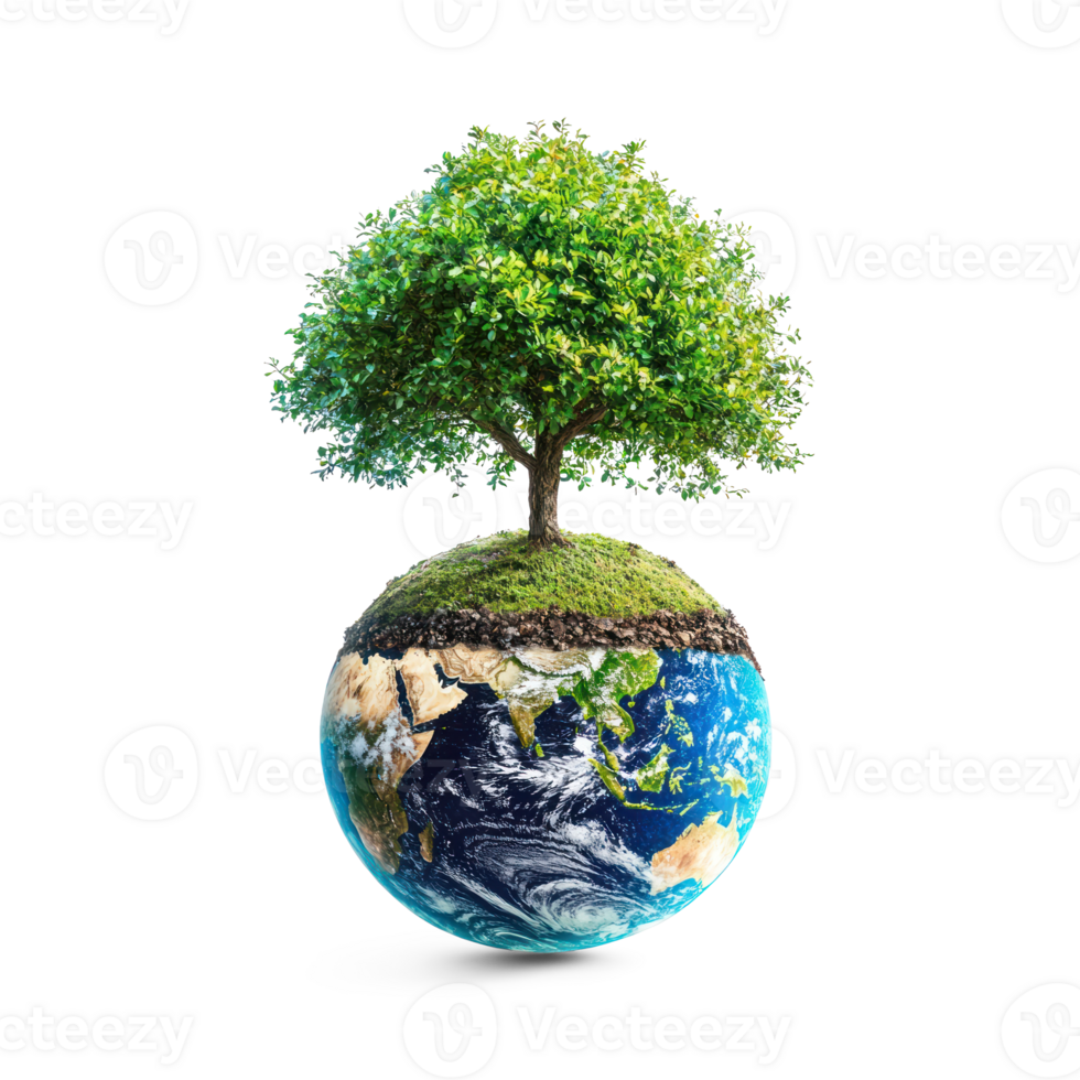 Earth with green tree isolate on transparent background png