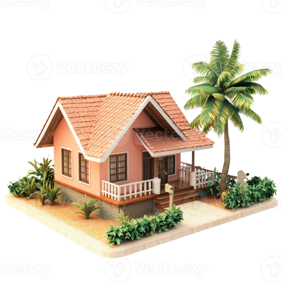 house with palm trees and a house on a white background png