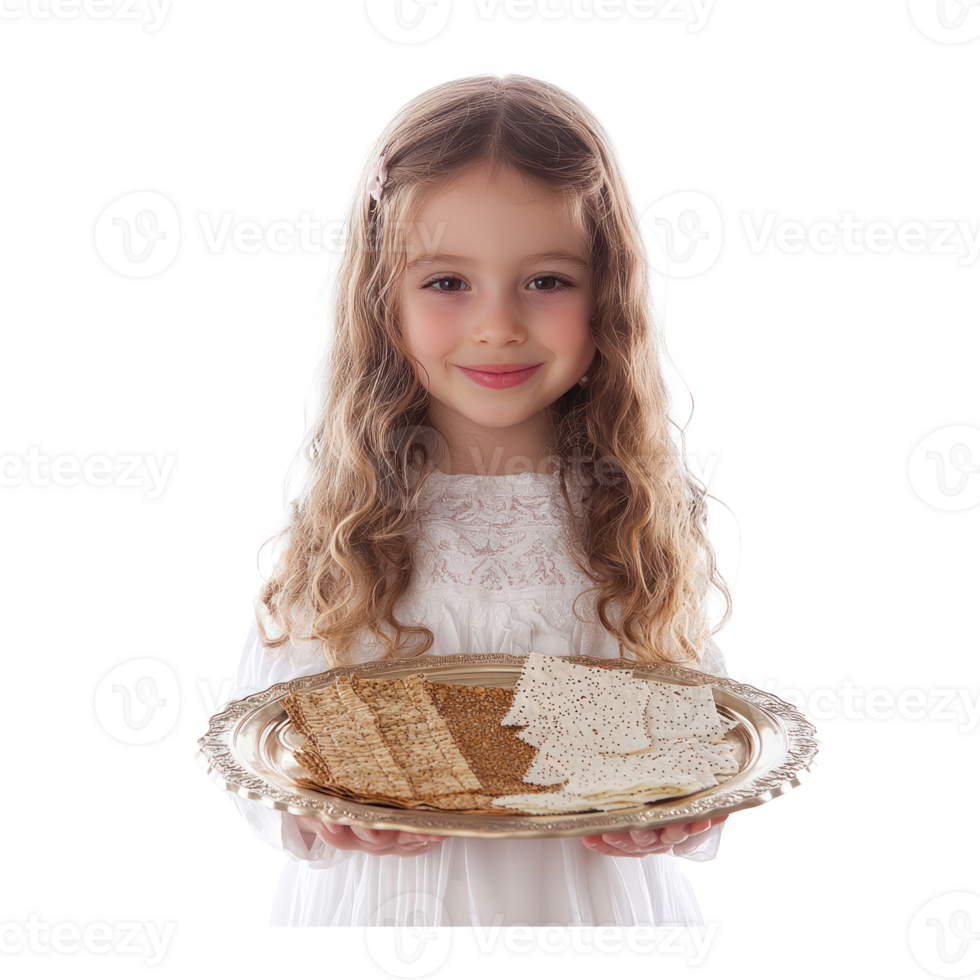 Little girl celebration Passover jewish holiday, standing isolate on transparent background png