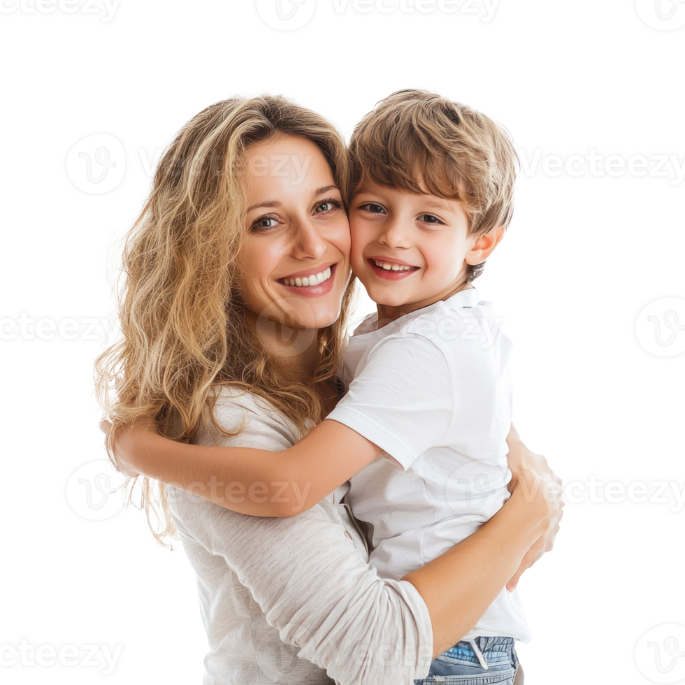 happy mother and son hugging on isolate background png