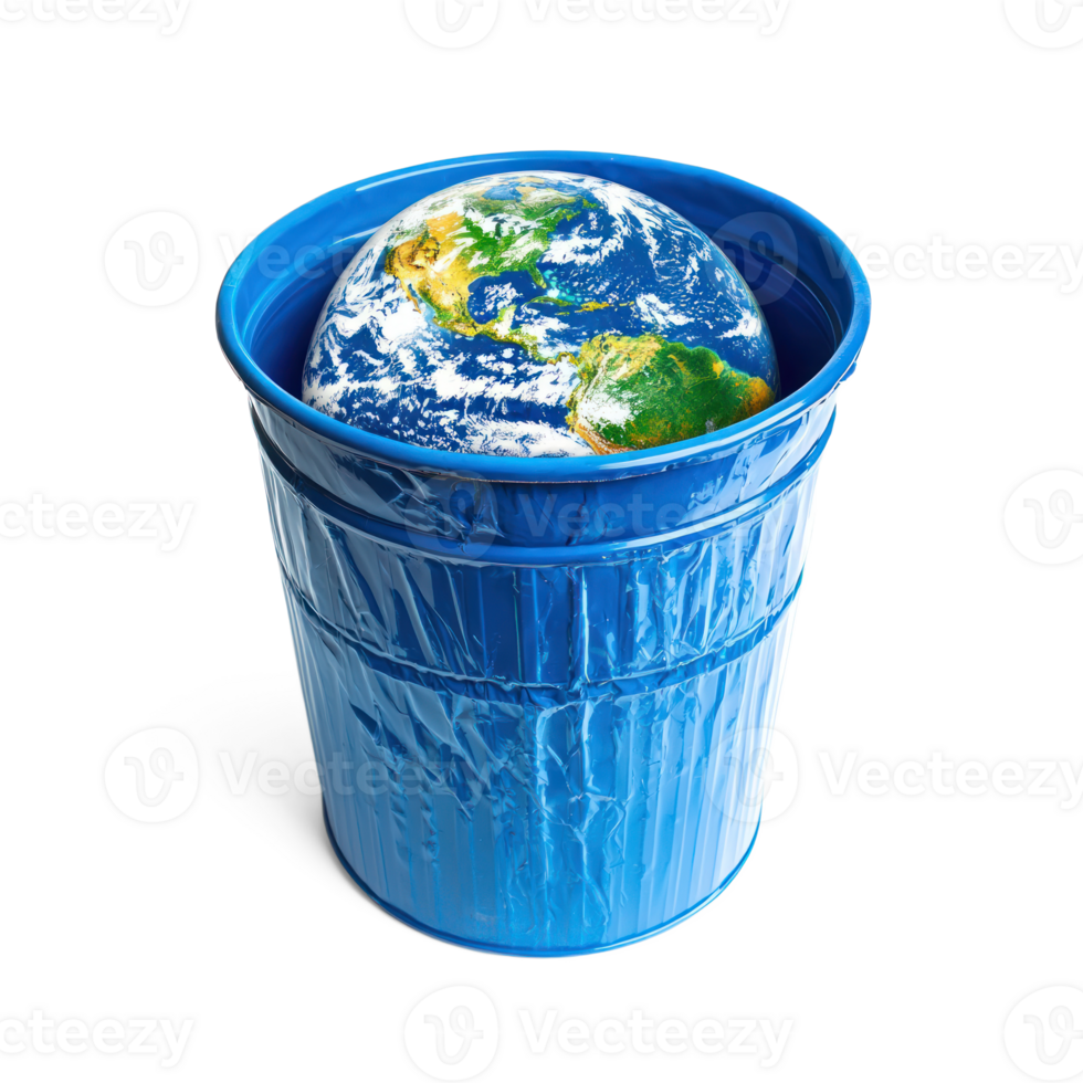 Earth in trash can isolate on transparent background png