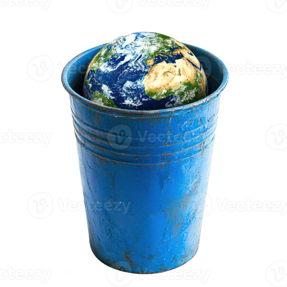 earth in a blue bucket isolate on transparent background png
