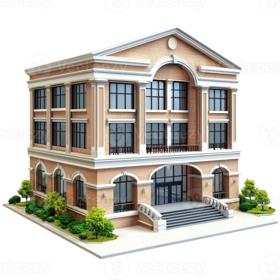 3d model of a building with a front porch and stairs png