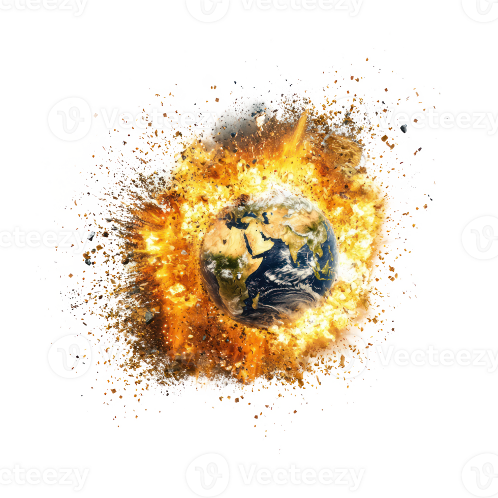 earth exploding with fire and smoke on a transparent background png