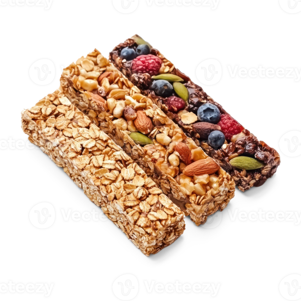 granola bars with berries and nuts on transparent background png