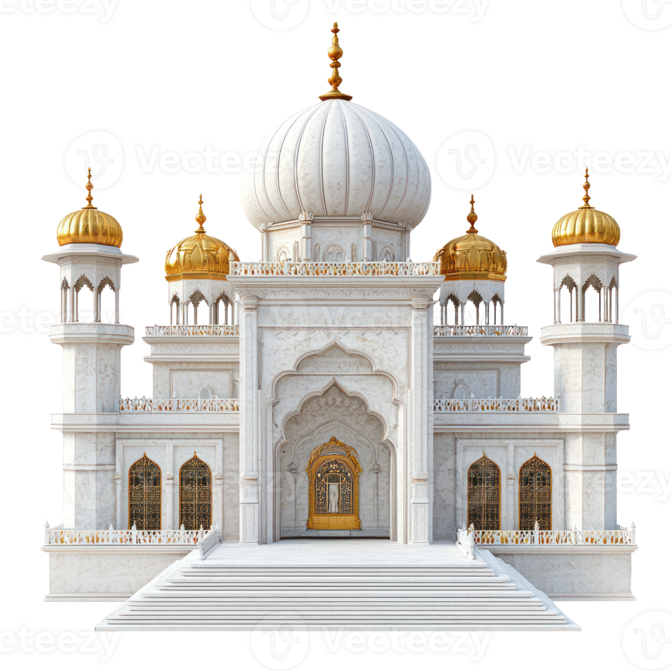 an illustration of a white mosque with golden domes png