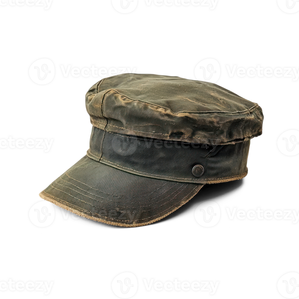 an old green military cap on a transparent background png