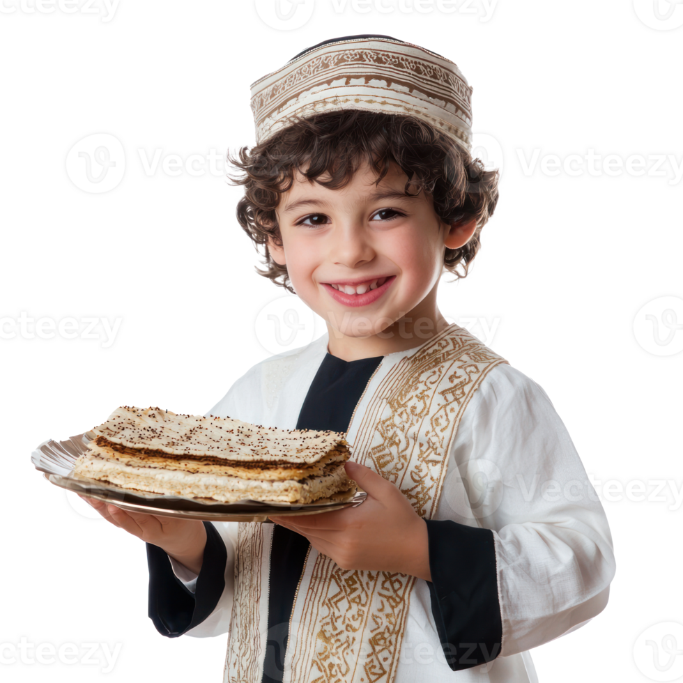 Little boy celebration Passover jewish holiday, standing isolate on transparent background png