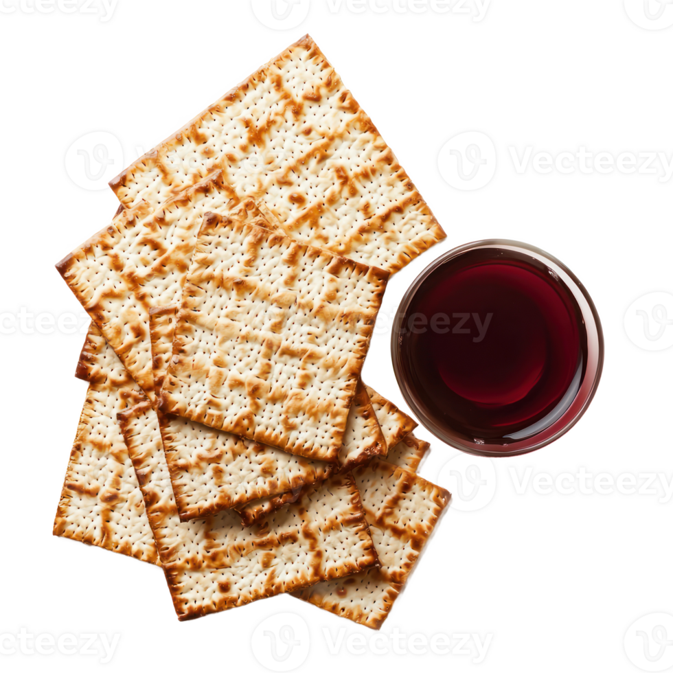 Matzos and wine top view isolate on transparent background png