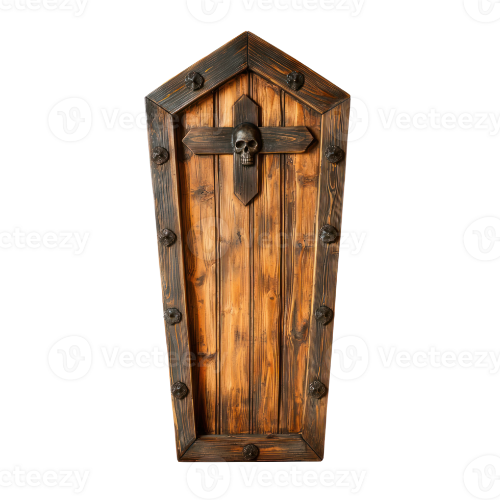 Wooden Coffin top view isolate on transparent background png