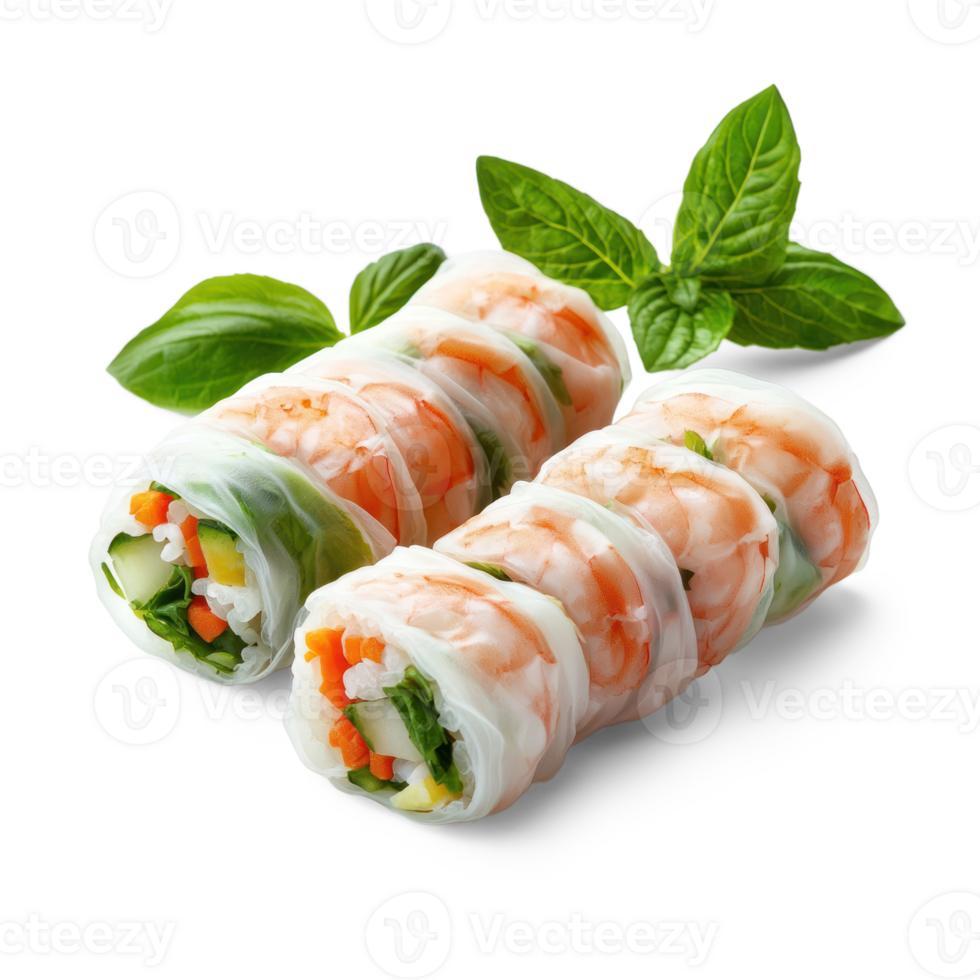 asian spring rolls with vegetables and herbs png