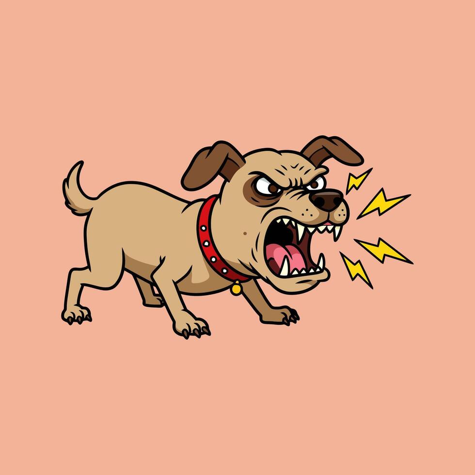 Angry Cartoon Dog Barking with Red Collar and Lightning Bolts vector