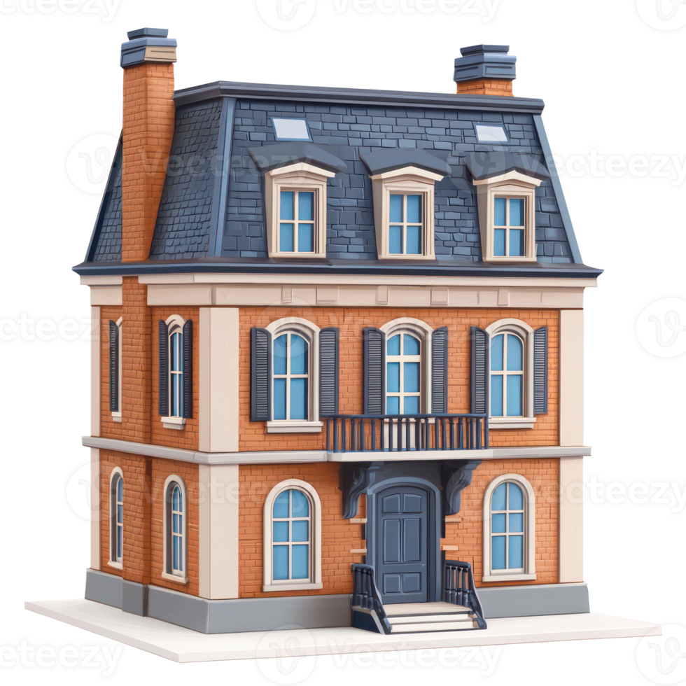 an illustration of a house with a balcony and a porch png