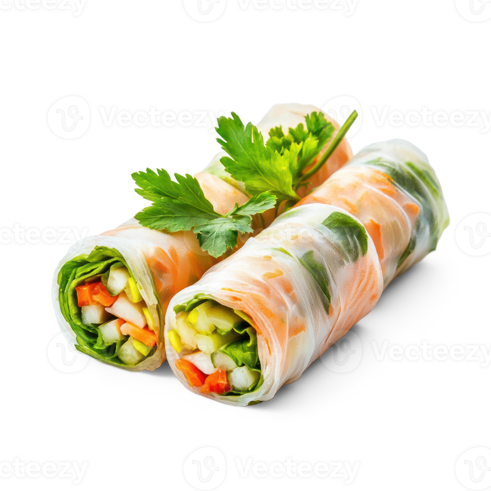 asian spring rolls with vegetables and herb png