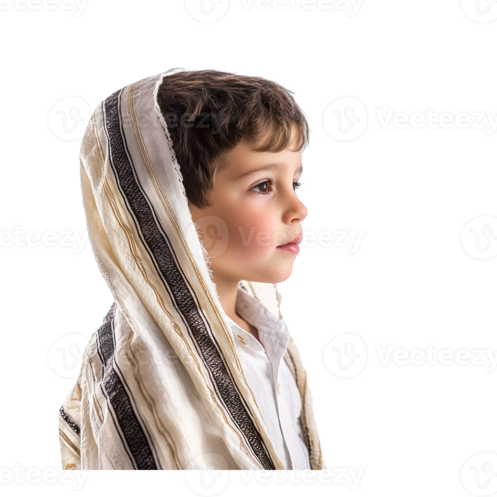 Little boy celebration Passover jewish holiday, standing side view isolate on transparent background png