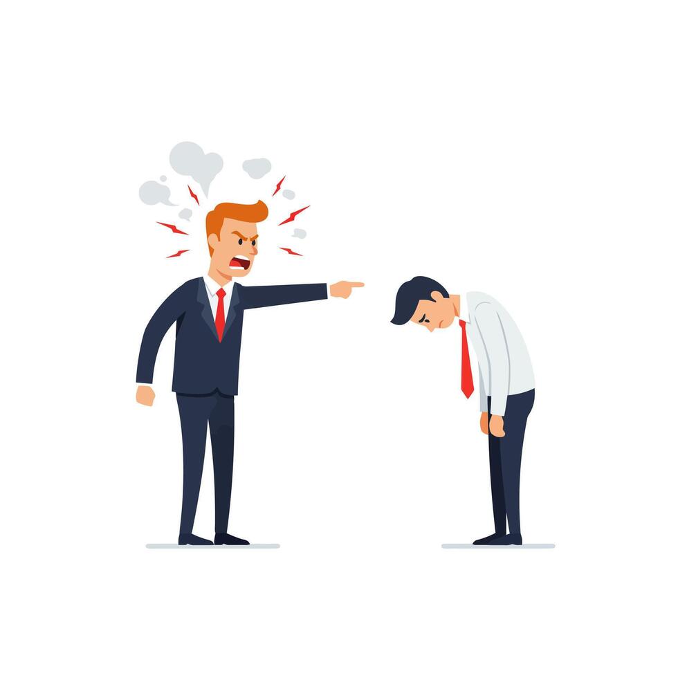 Angry Boss Scolding Employee with Negative Emotion in Office Setting vector