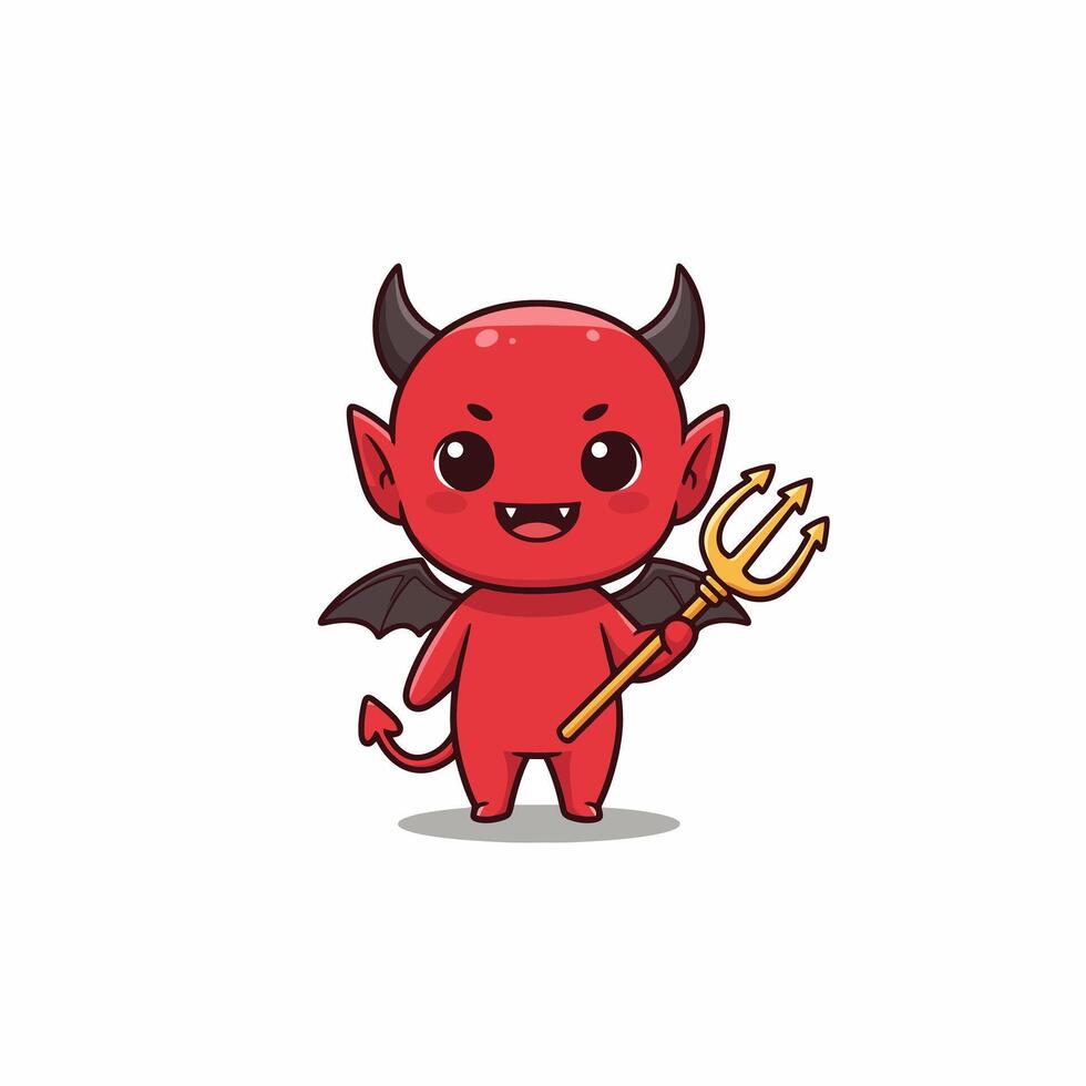 Cute Devil Character with Pitchfork Isolated on White Background vector