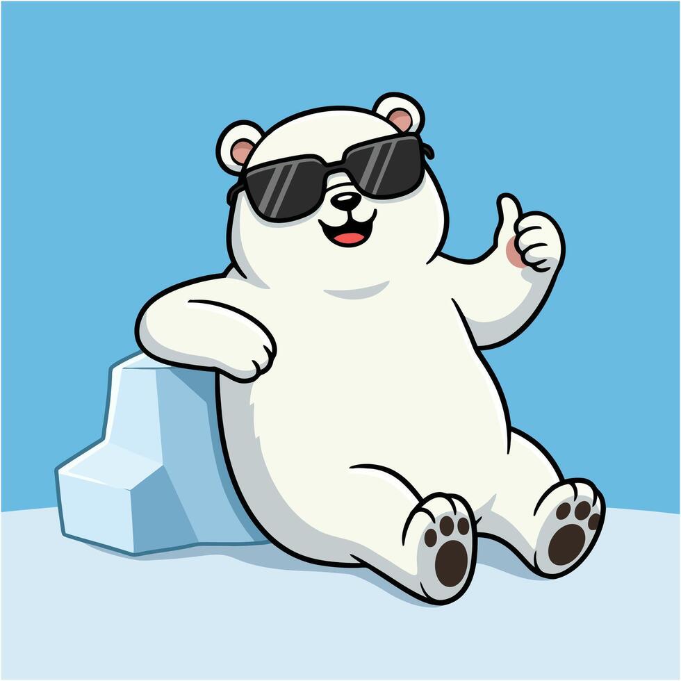 Cool Polar Bear Chilling on Ice with Sunglasses and Thumbs Up vector