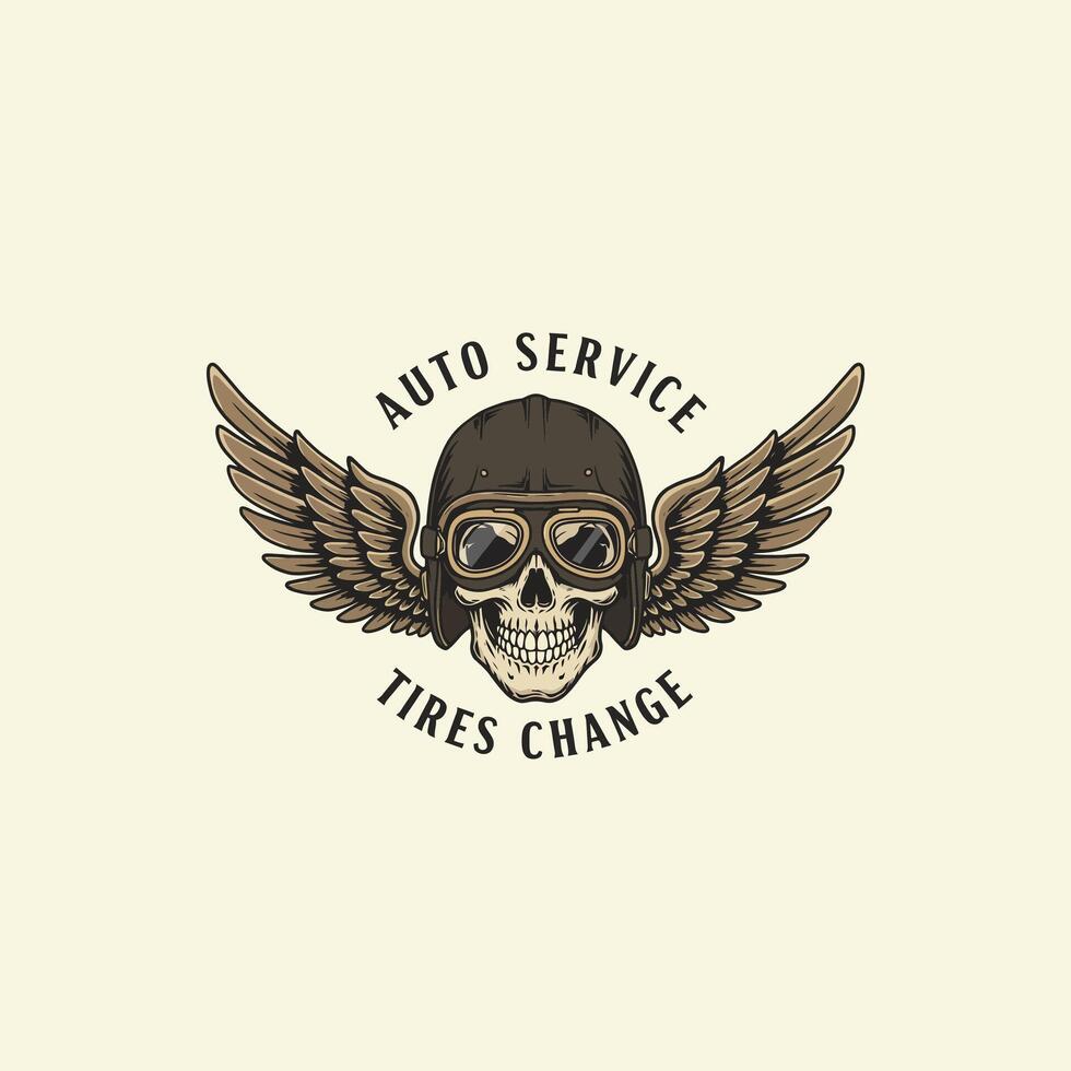Skull with Wings Illustration for Auto Service and Tires Change vector