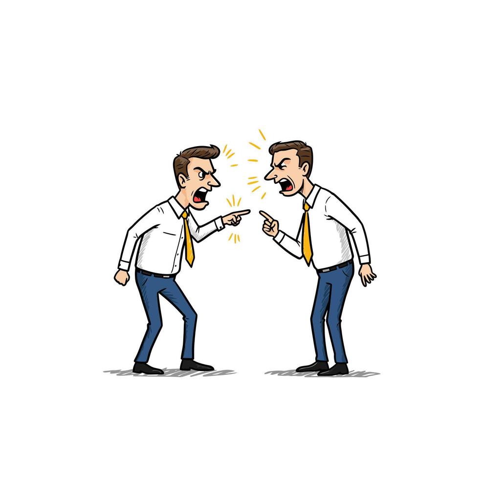 Two Angry Men Arguing and Pointing Fingers in Cartoon Style vector