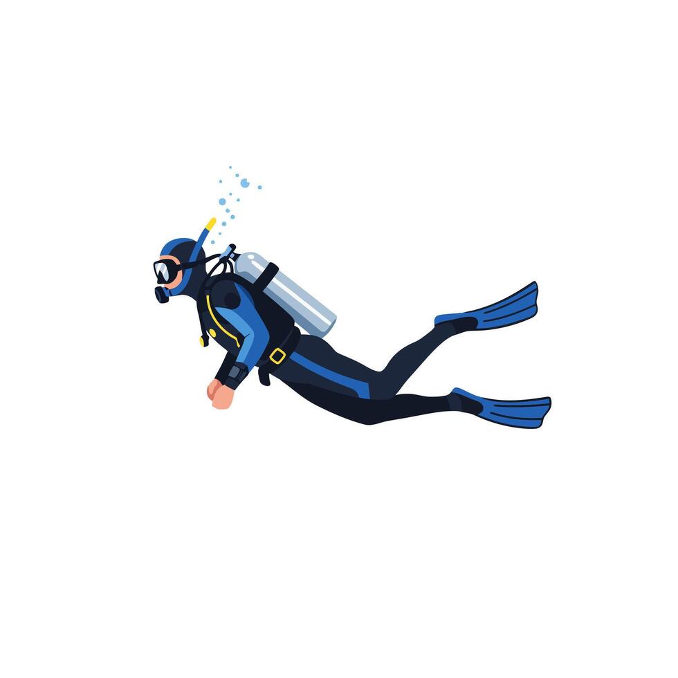 Scuba Diver Swimming Underwater with Diving Gear on Isolated White Background vector