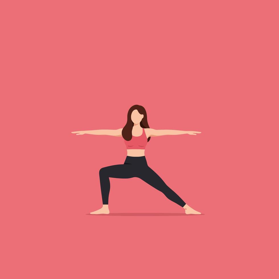 Woman Practicing Warrior Two Yoga Pose for Wellness and Flexibility vector