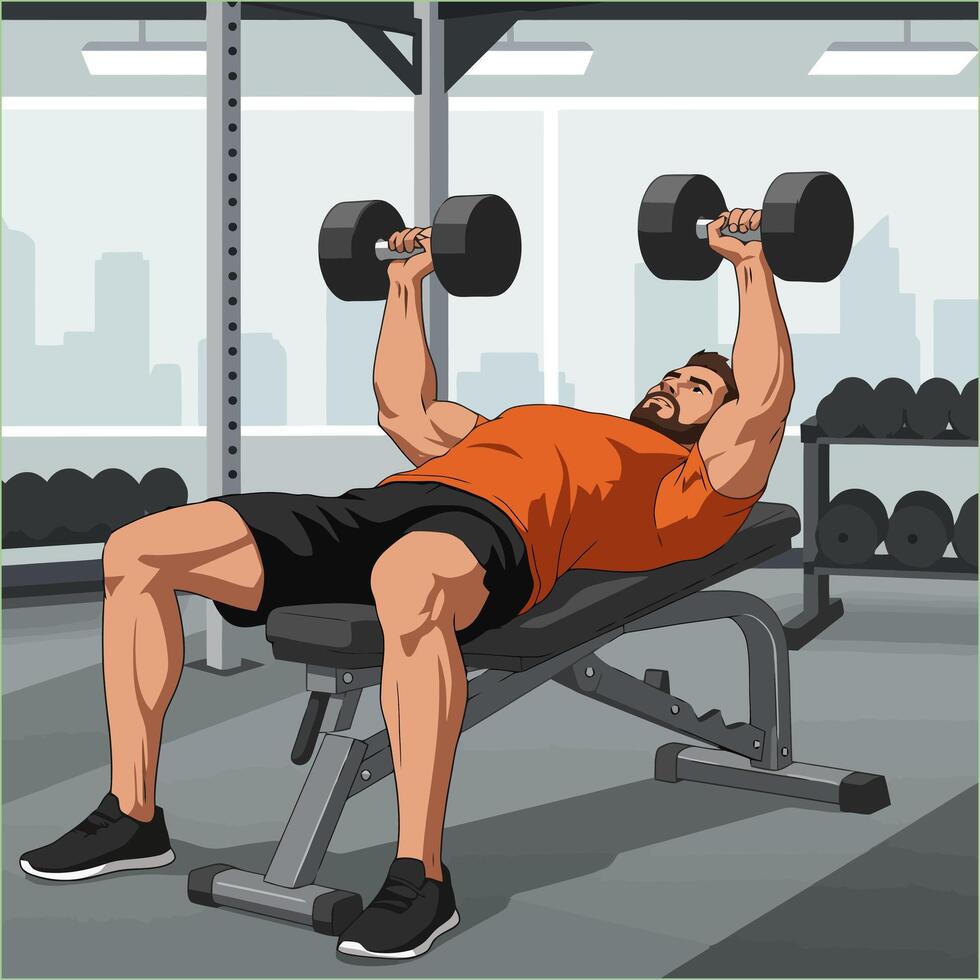 Man Doing Dumbbell Bench Press Exercise at the Gym for Fitness vector