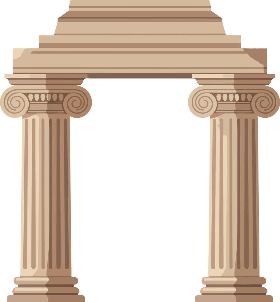 Classic architectural arch with Corinthian columns in a minimal and elegant design style, showcasing intricate detailing in flat illustration vector