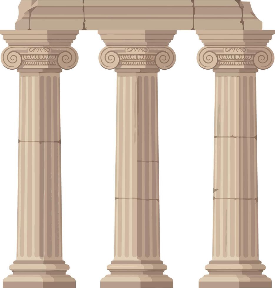 Ancient Greek columns showcasing detailed craftsmanship in a minimal flat design style, representing classic architecture in illustration vector