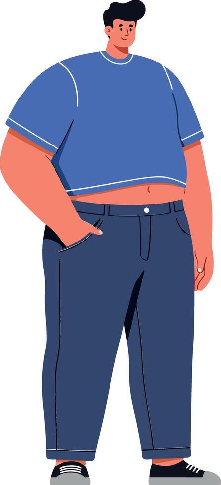 A confident young man with a casual outfit, standing proudly in a flat design style, showcasing vibrant colors and bold outlines, illustration vector