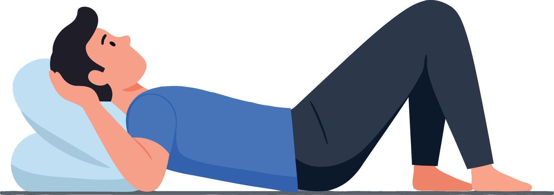 Relaxed young man lying on his back with hands behind his head, minimal style art vector