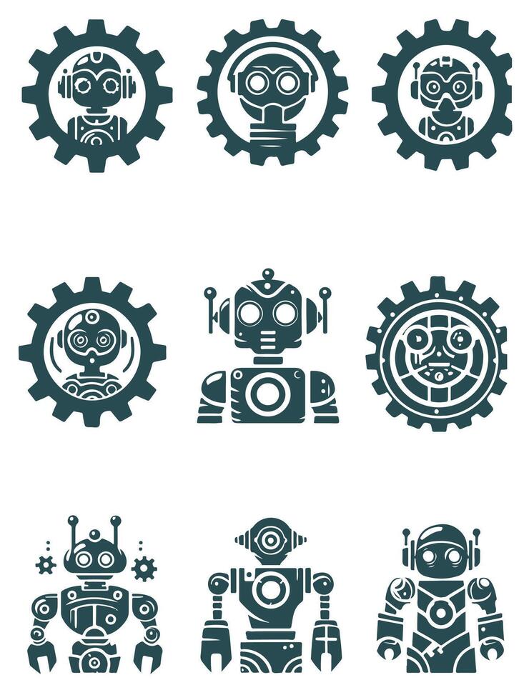 Stylish Gear Robot Collection Logo Design vector