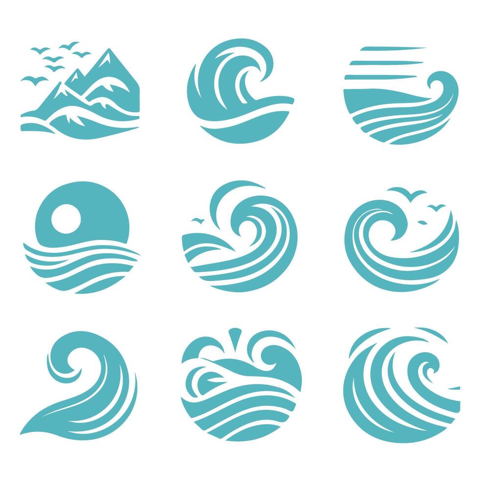 Oceans Rhythm Wave Collection Logo Design vector