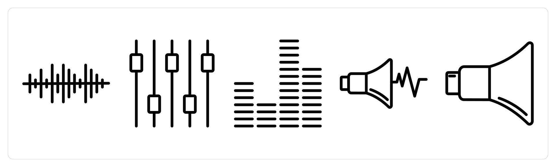 A set of 5 music icons as musis noise, music settings, music levels vector
