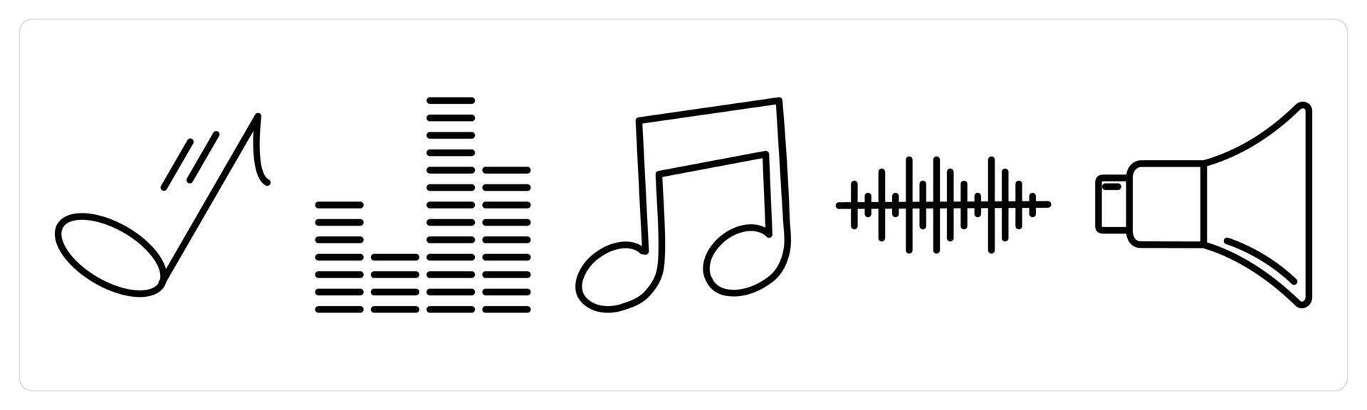 A set of 5 music icons as music, music levels, music note vector