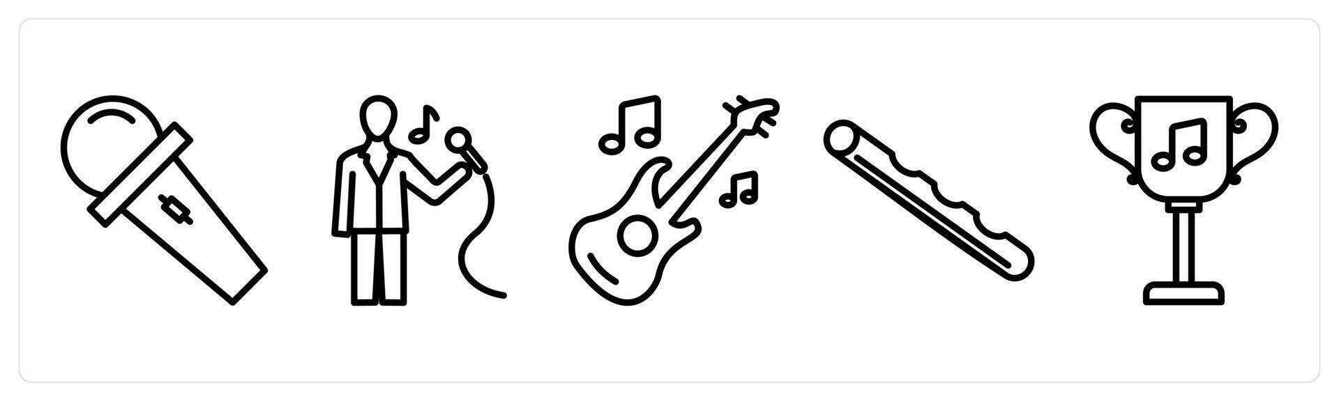 A set of 5 music icons as mic, sing song, guitar vector