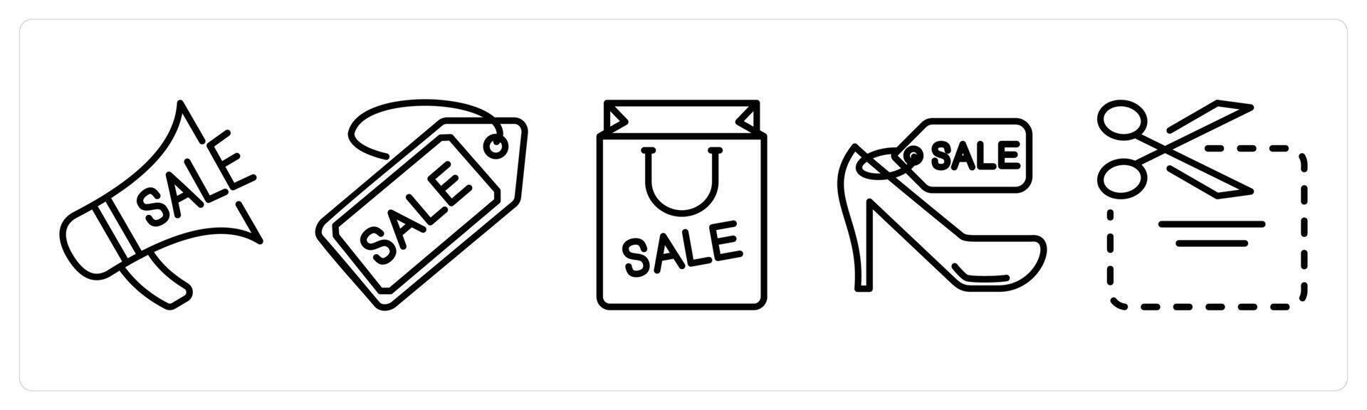 A set of 5 shopping icons as sale promotion, sale tag, sale bag vector