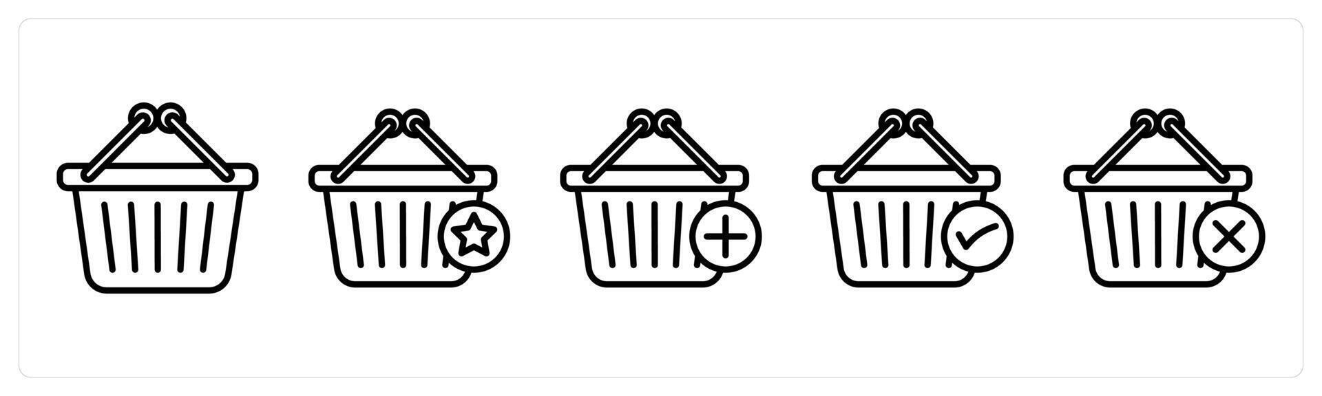 A set of 5 shopping icons as shopping basket, favorite basket, add to basket vector