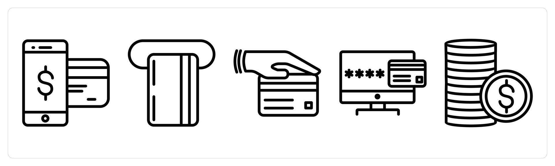 A set of 5 shopping icons as mobile payment, insert card, card payment vector