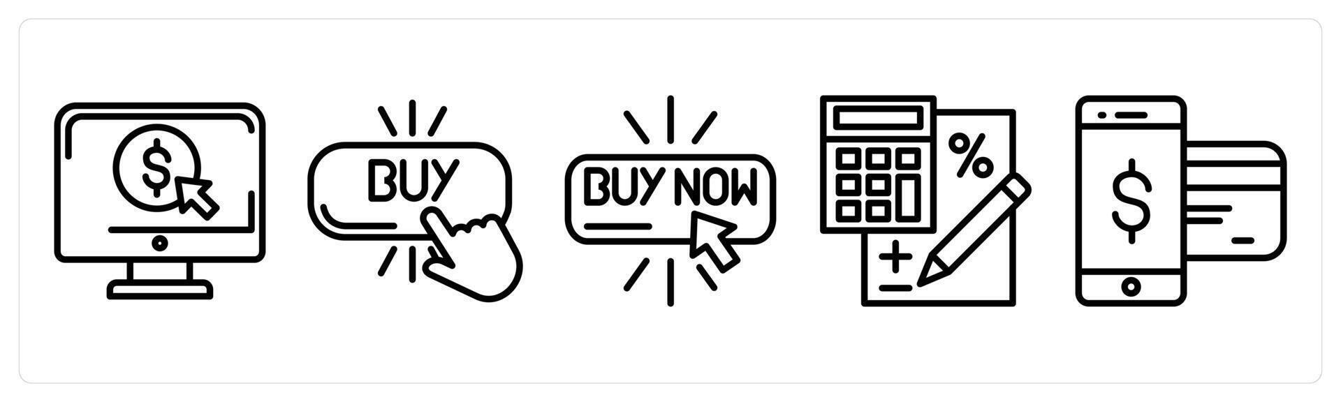 A set of 5 shopping icons as online ppc, click buy, click buy now vector