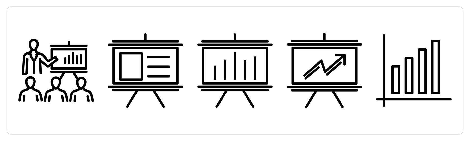 A set of 5 business icons as business presentation, board presentation, board analysis vector
