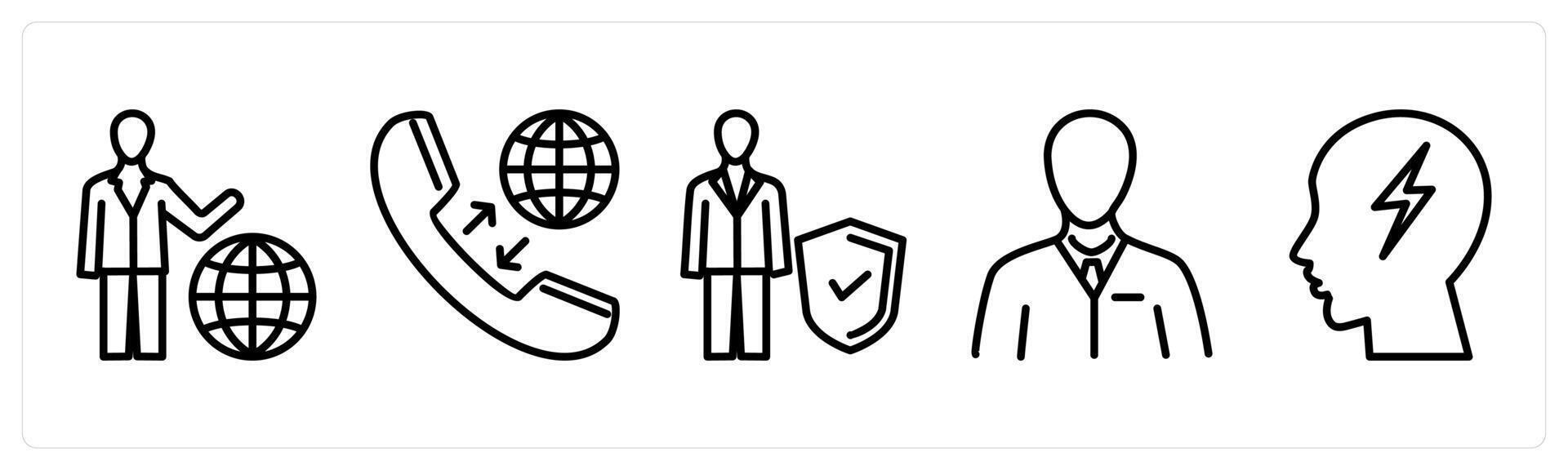A set of 5 business icons as international business, international call, security administrator vector