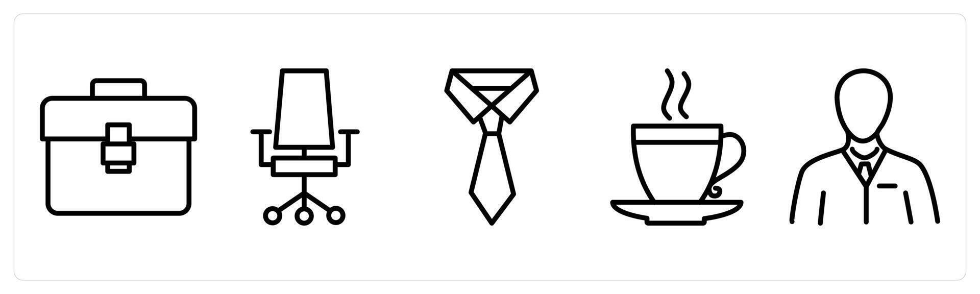 A set of 5 business icons as portfolio, office chair, neckcloth vector