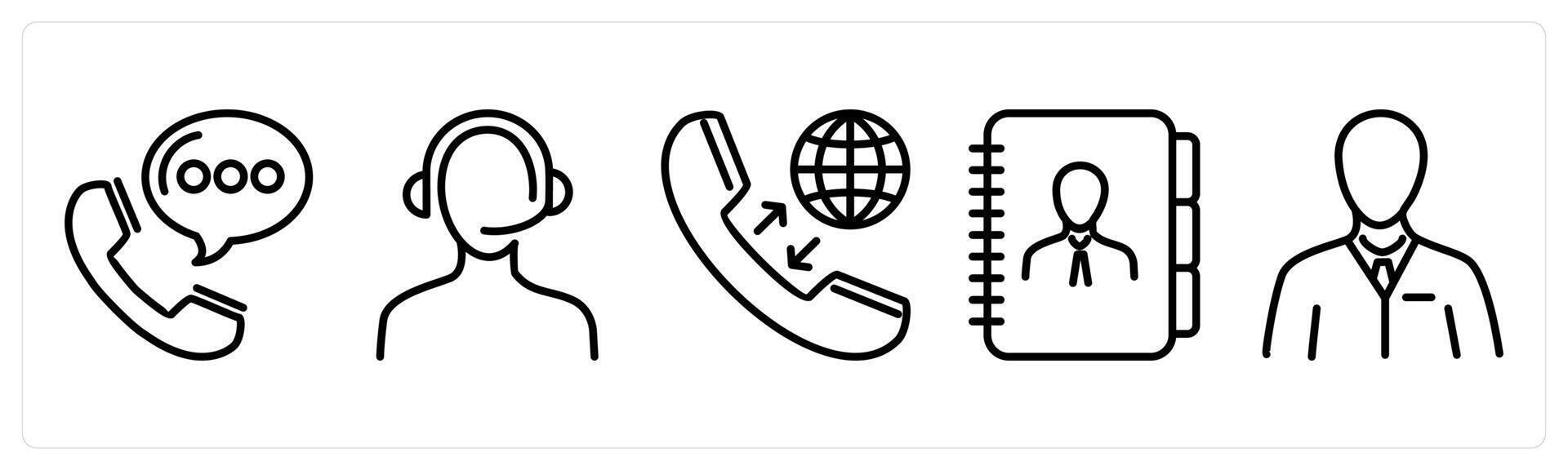 A set of 5 business icons as call message, customer support, international call vector