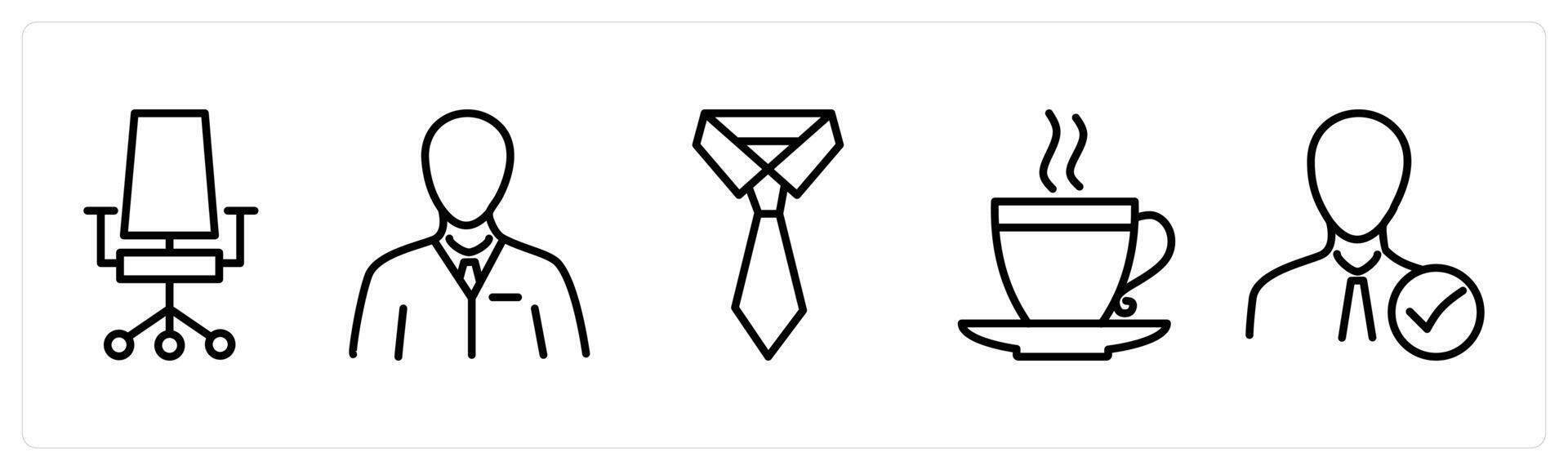 A set of 5 business icons as office chair, business employee, neckcloth vector