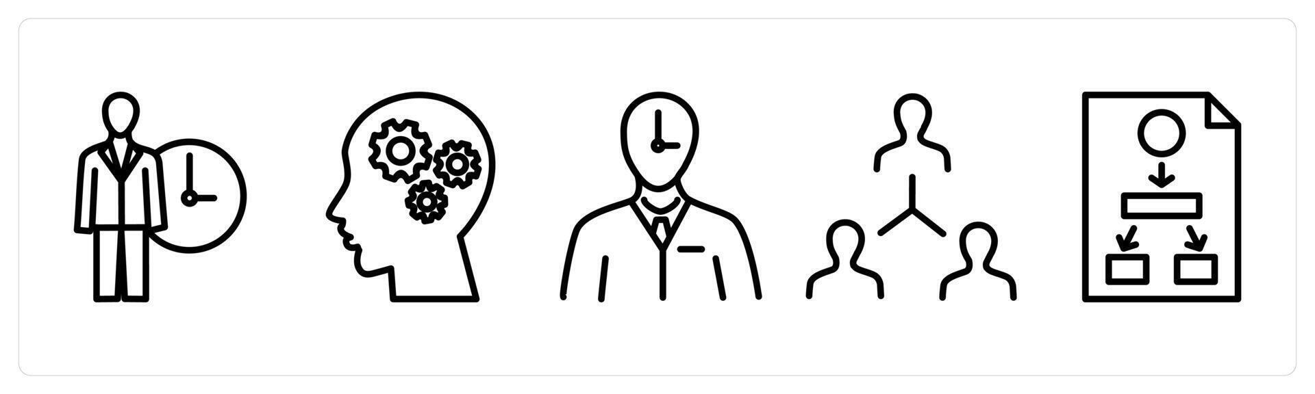 A set of 5 business icons as time management, business management, hierarchy vector
