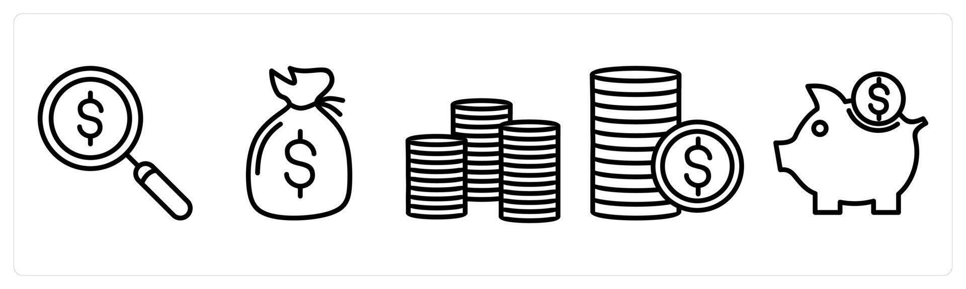 A set of 5 business icons as search money, loan, coins vector
