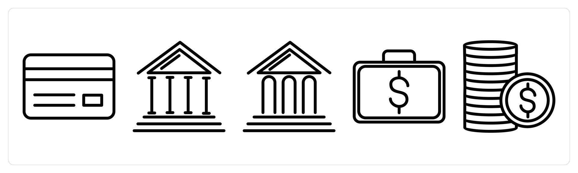 A set of 5 business icons as credit card, financial institution, bank vector