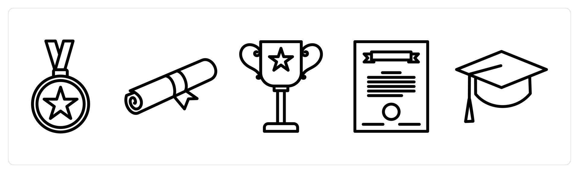 A set of 5 education icons as medal, degree, trophy vector