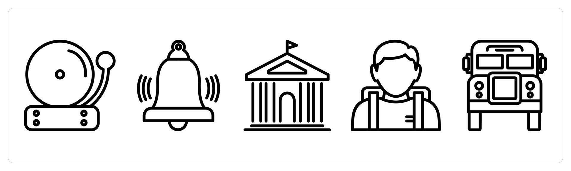 A set of 5 education icons as electric bell, ring bell, school vector